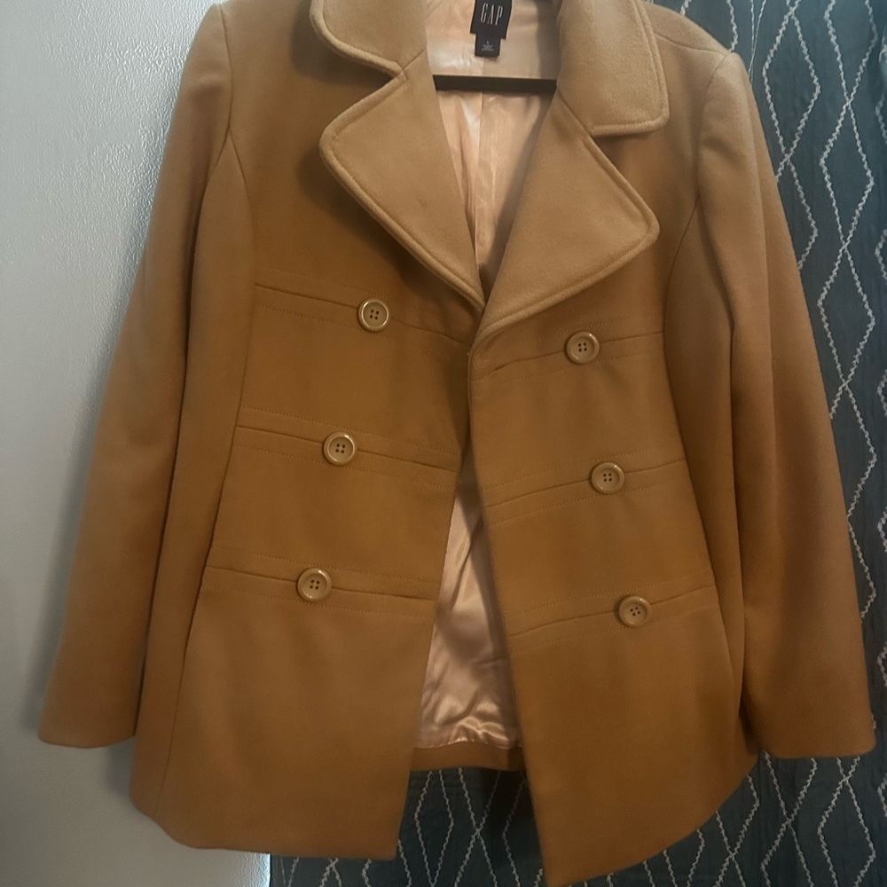 GAP Tan Pea Coat with Notched Lapels